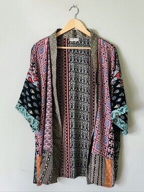 Boho Style Vintage Silk Open Kimono Sz L